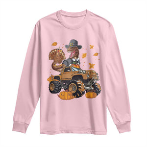 Thanksgiving Long Sleeve Shirt Dinosaur Turkey Riding Truck Monster TS09 Light Pink Print Your Wear