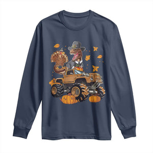 Thanksgiving Long Sleeve Shirt Dinosaur Turkey Riding Truck Monster TS09 Navy Print Your Wear