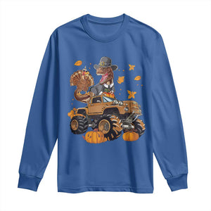 Thanksgiving Long Sleeve Shirt Dinosaur Turkey Riding Truck Monster TS09 Royal Blue Print Your Wear