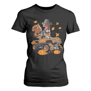 Thanksgiving T Shirt For Women Dinosaur Turkey Riding Truck Monster TS09 Black Print Your Wear