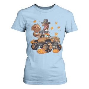 Thanksgiving T Shirt For Women Dinosaur Turkey Riding Truck Monster TS09 Light Blue Print Your Wear