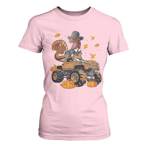 Thanksgiving T Shirt For Women Dinosaur Turkey Riding Truck Monster TS09 Light Pink Print Your Wear