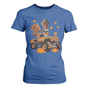 Thanksgiving T Shirt For Women Dinosaur Turkey Riding Truck Monster TS09 Royal Blue Print Your Wear