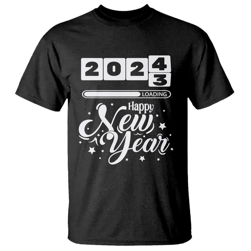 Happy New Year 2024 Loading Goodbye 2023 T Shirt TS09 Black Printyourwear