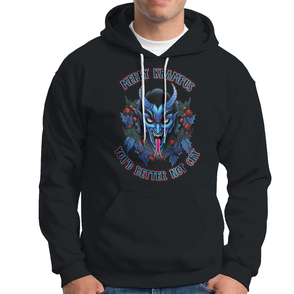 Merry Krampus Horor Christmas You'd Better Not Cry Hoodie TS09 Black Printyourwear