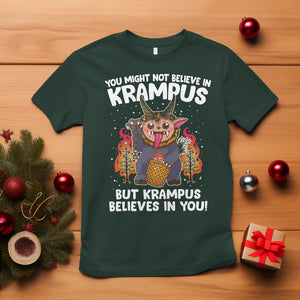 Merry Krampus Believes In You Germanic Christmas Demon Horror T Shirt TS09 Dark Forest Green Printyourwear