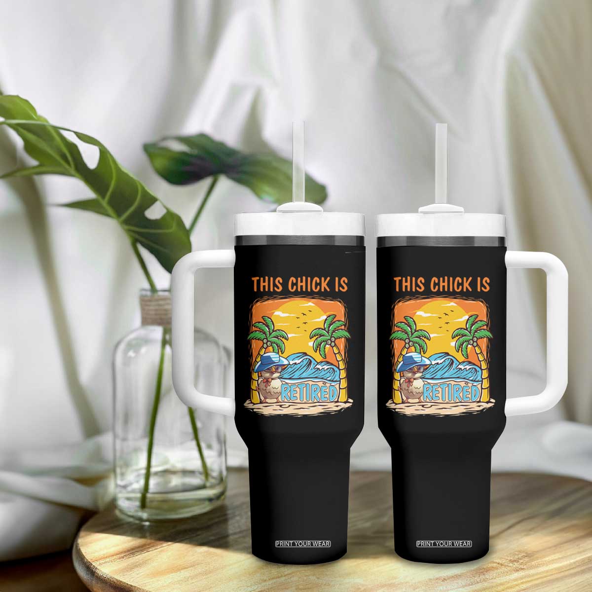 Funny Retirement Tumbler With Handle This Chick Is Retired Women Relax At The Beach TS09 Print Your Wear