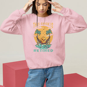 Retirement Sweatshirt This Chick Is Retired Women Relax At The Beach TS09 Light Pink Printyourwear