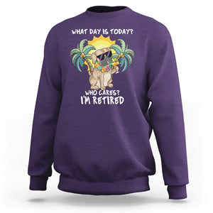 Retirement Sweatshirt What Day Is Today Who Cares I'm Retired Funny Dog At Beach TS09 Purple Printyourwear