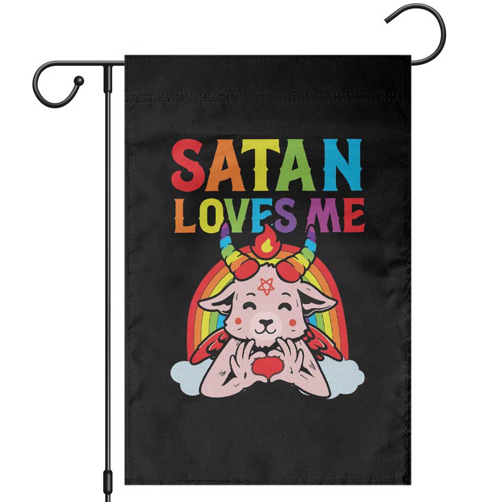 Funny Halloween Garden Flag Satan Loves Me Rainbow Goat TS09 Black Print Your Wear