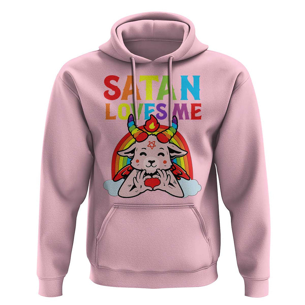Funny Halloween Hoodie Satan Loves Me Rainbow Goat TS09 Light Pink Print Your Wear