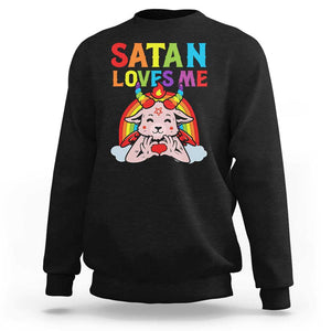 Funny Halloween Sweatshirt Satan Loves Me Rainbow Goat TS09 Black Print Your Wear