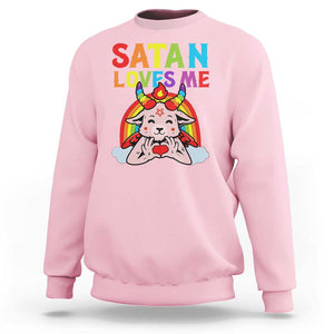 Funny Halloween Sweatshirt Satan Loves Me Rainbow Goat TS09 Light Pink Print Your Wear