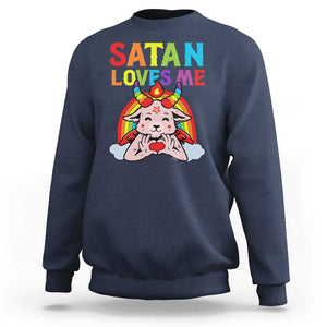 Funny Halloween Sweatshirt Satan Loves Me Rainbow Goat TS09 Navy Print Your Wear