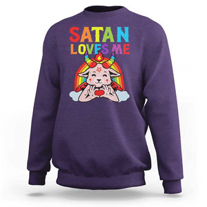 Funny Halloween Sweatshirt Satan Loves Me Rainbow Goat TS09 Purple Print Your Wear