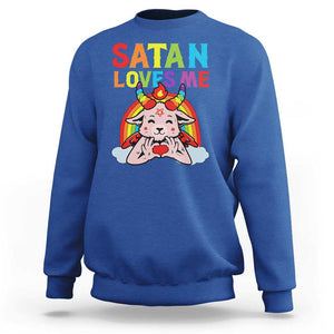 Funny Halloween Sweatshirt Satan Loves Me Rainbow Goat TS09 Royal Blue Print Your Wear