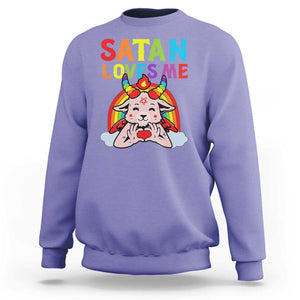 Funny Halloween Sweatshirt Satan Loves Me Rainbow Goat TS09 Violet Print Your Wear