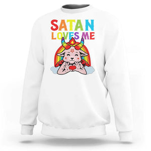 Funny Halloween Sweatshirt Satan Loves Me Rainbow Goat TS09 White Print Your Wear