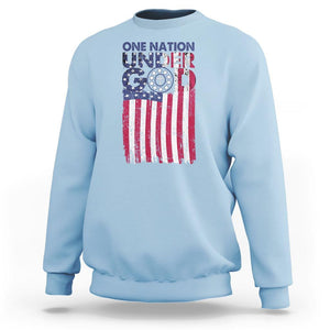 American Patriotic Sweatshirt One Nation Under God Christ Christian TS09 Light Blue Print Your Wear