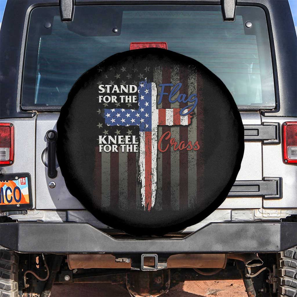 Christian American Patriotic Spare Tire Cover Stand For The Flag Kneel For The Cross TS09 No hole Black Print Your Wear