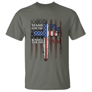 Christian American Patriotic T Shirt Stand For The Flag Kneel For The Cross TS09 Military Green Print Your Wear