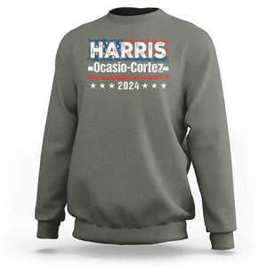 Harris Ocasio Cortez 2024 Sweatshirt Kamala Alexandria Supporter US President Election TS09 Military Green Print Your Wear