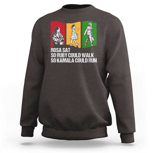 Harris Supporter Sweatshirt Rosa Sat So Ruby Could Walk So Kamala Could Run US President Election TS09 Dark Chocolate Print Your Wear