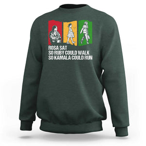 Harris Supporter Sweatshirt Rosa Sat So Ruby Could Walk So Kamala Could Run US President Election TS09 Dark Forest Green Print Your Wear