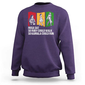 Harris Supporter Sweatshirt Rosa Sat So Ruby Could Walk So Kamala Could Run US President Election TS09 Purple Print Your Wear