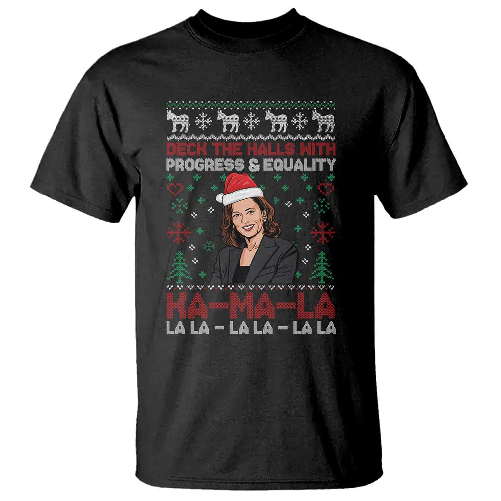 Funny Christmas Harris T Shirt Deck The Halls With Progress Equality Kamala La La TS09 Black Print Your Wear