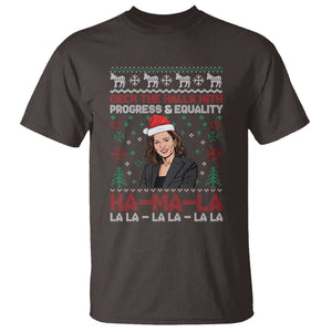 Funny Christmas Harris T Shirt Deck The Halls With Progress Equality Kamala La La TS09 Dark Chocolate Print Your Wear