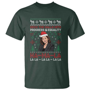 Funny Christmas Harris T Shirt Deck The Halls With Progress Equality Kamala La La TS09 Dark Forest Green Print Your Wear