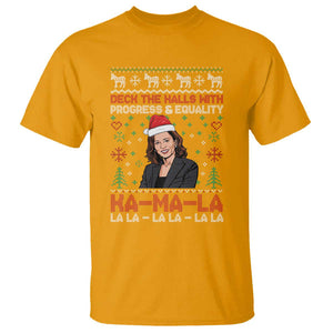 Funny Christmas Harris T Shirt Deck The Halls With Progress Equality Kamala La La TS09 Gold Print Your Wear