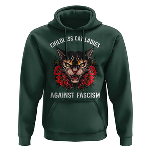 Childless Cat Ladies Hoodie Against Fascism Traditional Tattoo Cat TS09 Dark Forest Green Print Your Wear