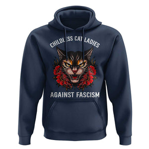 Childless Cat Ladies Hoodie Against Fascism Traditional Tattoo Cat TS09 Navy Print Your Wear