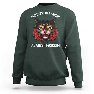 Childless Cat Ladies Sweatshirt Against Fascism Traditional Tattoo Cat TS09 Dark Forest Green Print Your Wear