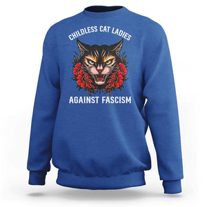 Childless Cat Ladies Sweatshirt Against Fascism Traditional Tattoo Cat TS09 Royal Blue Print Your Wear