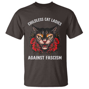 Childless Cat Ladies T Shirt Against Fascism Traditional Tattoo Cat TS09 Dark Chocolate Print Your Wear