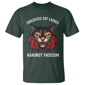 Childless Cat Ladies T Shirt Against Fascism Traditional Tattoo Cat TS09 Dark Forest Green Print Your Wear