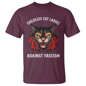 Childless Cat Ladies T Shirt Against Fascism Traditional Tattoo Cat TS09 Maroon Print Your Wear