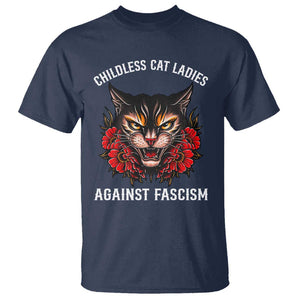 Childless Cat Ladies T Shirt Against Fascism Traditional Tattoo Cat TS09 Navy Print Your Wear