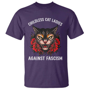 Childless Cat Ladies T Shirt Against Fascism Traditional Tattoo Cat TS09 Purple Print Your Wear