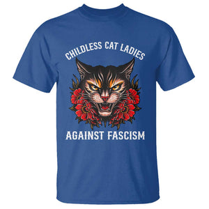 Childless Cat Ladies T Shirt Against Fascism Traditional Tattoo Cat TS09 Royal Blue Print Your Wear