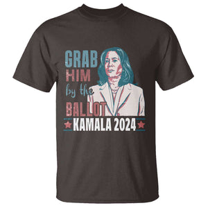 Funny Harris Election 2024 T Shirt Grab Him By The Ballot Kamala Support TS09 Dark Chocolate Print Your Wear