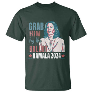 Funny Harris Election 2024 T Shirt Grab Him By The Ballot Kamala Support TS09 Dark Forest Green Print Your Wear