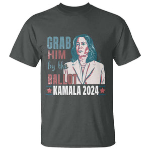 Funny Harris Election 2024 T Shirt Grab Him By The Ballot Kamala Support TS09 Dark Heather Print Your Wear