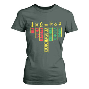 African American 7 Principles Of Kwanzaa T Shirt For Women TS09 Dark Forest Green Print Your Wear