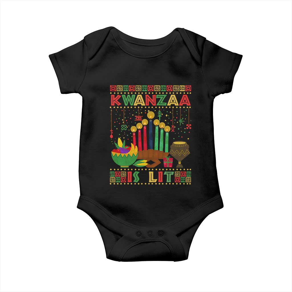 African American Kwanzaa Is Lit Baby Onesie TS09 Black Print Your Wear