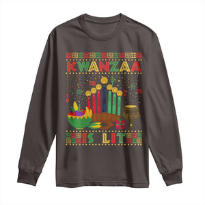 African American Kwanzaa Is Lit Long Sleeve Shirt TS09 Dark Chocolate Print Your Wear