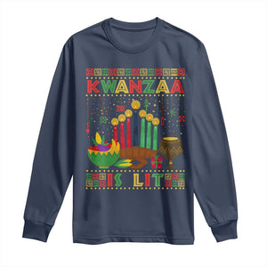 African American Kwanzaa Is Lit Long Sleeve Shirt TS09 Navy Print Your Wear